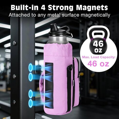 MoKo Magnetic Gym Bag, Magnetic Water Bottle Holder with Clear Phone Pouch, Built-in 4 Magnets Fitness Bag for Men and Women Compatible with Most Water Bottles, Gym Accessories Gifts, Black in Saudi Arabia
