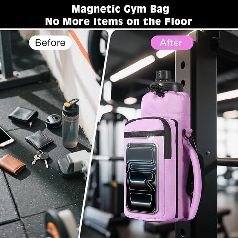 MoKo Magnetic Gym Bag, Magnetic Water Bottle Holder with Clear Phone Pouch, Built-in 4 Magnets Fitness Bag for Men and Women Compatible with Most Water Bottles, Gym Accessories Gifts, Black in Saudi Arabia