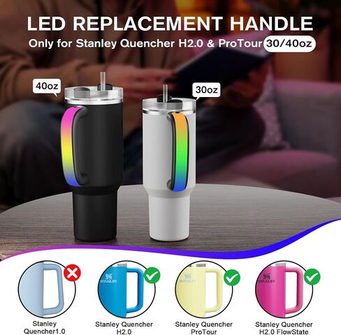 LED Light-Up Handle for Stanley Tumbler [40oz/30oz] - Anti-Slip RGB Color Changing Handle for Car Travel, Christmas Stanley Cup Accessories, Christmas Valentines Gifts for Women/Men in Saudi Arabia
