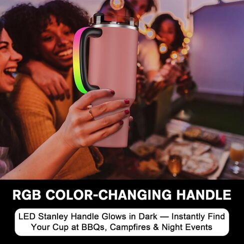 LED Light-Up Handle for Stanley Tumbler [40oz/30oz] - Anti-Slip RGB Color Changing Handle for Car Travel, Christmas Stanley Cup Accessories, Christmas Valentines Gifts for Women/Men in Saudi Arabia