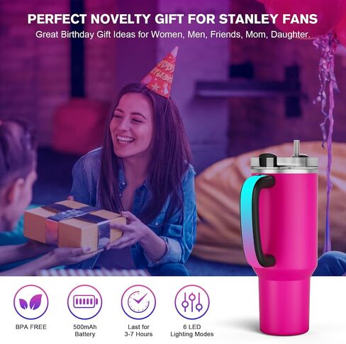 LED Light-Up Handle for Stanley Tumbler [40oz/30oz] - Anti-Slip RGB Color Changing Handle for Car Travel, Christmas Stanley Cup Accessories, Christmas Valentines Gifts for Women/Men in Saudi Arabia