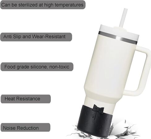 قطعة واحدة من حذاء كأس واقي بفيونكة سوداء لـ 20 30 40 أونصة من ممتص الصدمات ستانلي، إكسسوارات غطاء سفلي من السيليكون، هدايا عيد الميلاد لتخزين الهدايا للنساء in Kuwait