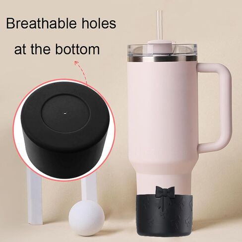 قطعة واحدة من حذاء كأس واقي بفيونكة سوداء لـ 20 30 40 أونصة من ممتص الصدمات ستانلي، إكسسوارات غطاء سفلي من السيليكون، هدايا عيد الميلاد لتخزين الهدايا للنساء in Kuwait