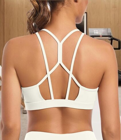 Sports Bra for Women, Scoop Neck Crisscross Back Padded Low Impact Bras Tops for Workout Yoga Gym White in Saudi Arabia