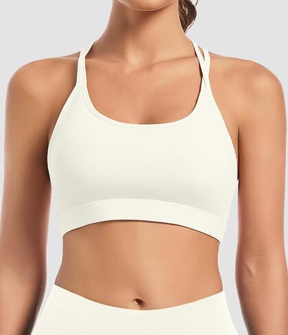 Sports Bra for Women, Scoop Neck Crisscross Back Padded Low Impact Bras Tops for Workout Yoga Gym White in Saudi Arabia