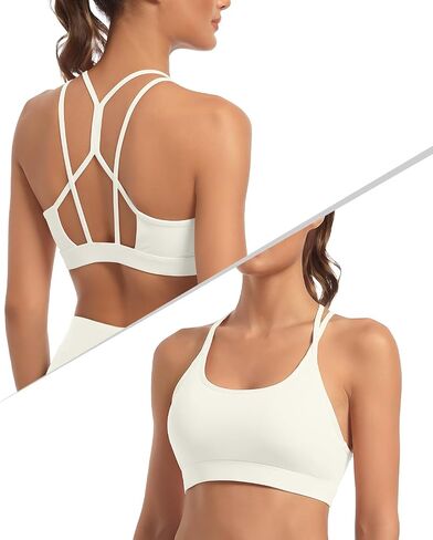 Sports Bra for Women, Scoop Neck Crisscross Back Padded Low Impact Bras Tops for Workout Yoga Gym White in Saudi Arabia