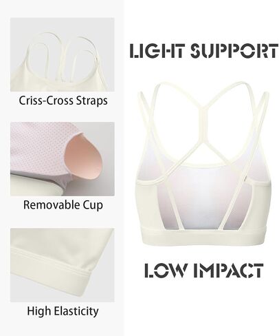 Sports Bra for Women, Scoop Neck Crisscross Back Padded Low Impact Bras Tops for Workout Yoga Gym White in Saudi Arabia