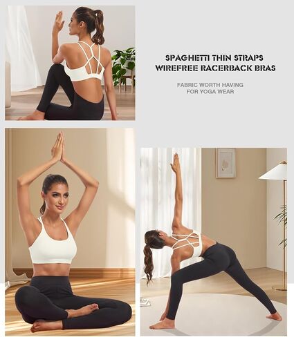 Sports Bra for Women, Scoop Neck Crisscross Back Padded Low Impact Bras Tops for Workout Yoga Gym White in Saudi Arabia