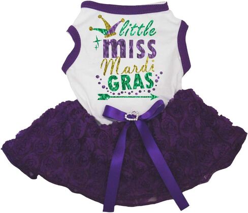 Petitebella Clown Little Miss Mardi Gras Puppy Dog Dress (Black/Purple Sequins, Medium) in Saudi Arabia