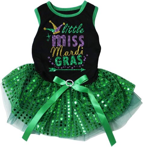 Petitebella Clown Little Miss Mardi Gras Puppy Dog Dress (Black/Purple Sequins, Medium) in Saudi Arabia
