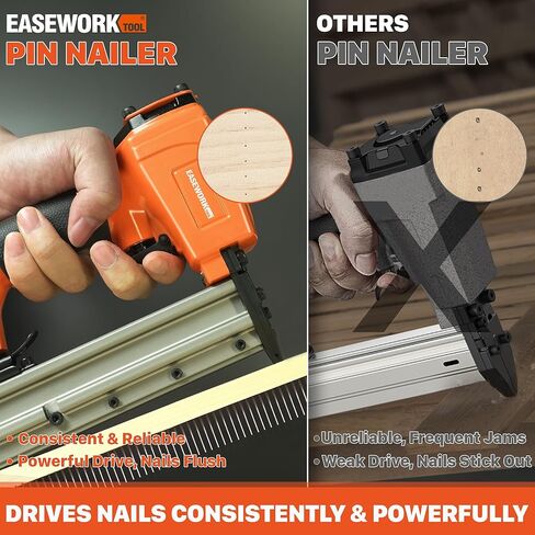 EASEWORK TOOL Pin Nailer 23 مقياس، مسدس أظافر دبوس هوائي لأظافر دبوس 5/32 بوصة إلى 1 بوصة، دبوس صغير بدون رأس يخلق ثقوب غير مرئية، عمر خدمة طويل للغاية، للخزانة، تقليم صغير، قولبة دقيقة، DIY in Kuwait