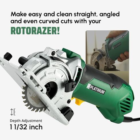 Official ROTORAZER Compact Circular Saw Set for DIY Projects - Cut Drywall, Tile, Grout, Metal, Pipes, PVC, Plastic, Copper, and Carpet w/Blades, Dust Collector & Case - AS SEEN ON TV (Green) in Saudi Arabia