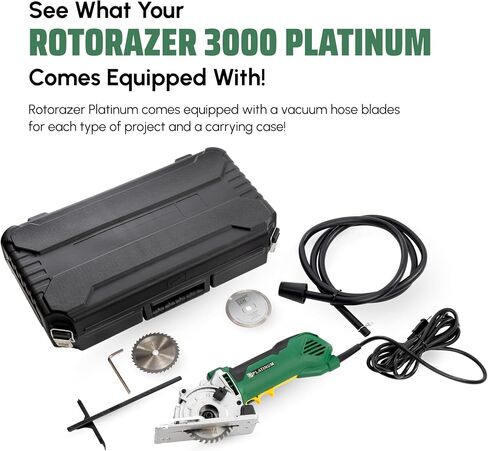 Official ROTORAZER Compact Circular Saw Set for DIY Projects - Cut Drywall, Tile, Grout, Metal, Pipes, PVC, Plastic, Copper, and Carpet w/Blades, Dust Collector & Case - AS SEEN ON TV (Green) in Saudi Arabia