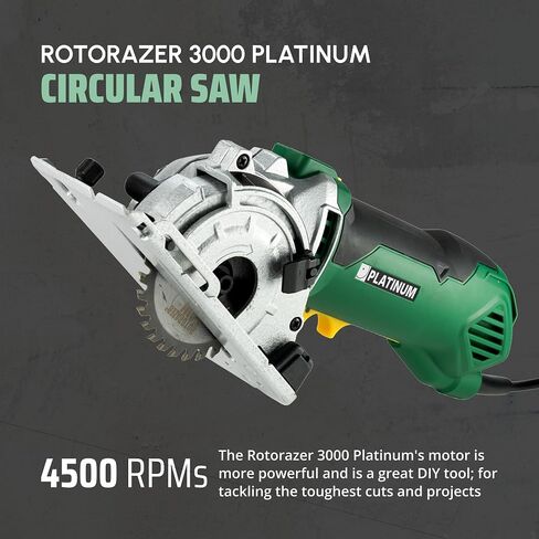 Official ROTORAZER Compact Circular Saw Set for DIY Projects - Cut Drywall, Tile, Grout, Metal, Pipes, PVC, Plastic, Copper, and Carpet w/Blades, Dust Collector & Case - AS SEEN ON TV (Green) in Saudi Arabia