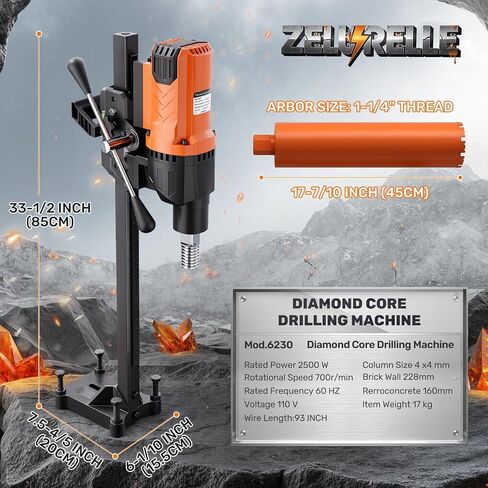 8" Diamond Core Drill Machine with Stand, 2500W Wet & Dry Concrete Core Drilling Rig, 750RPM Heavy Duty Core Drill Press for Concrete Brick Stone Masonry, Max Depth 23.6" in Saudi Arabia
