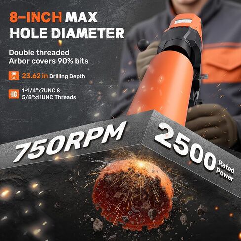8" Diamond Core Drill Machine with Stand, 2500W Wet & Dry Concrete Core Drilling Rig, 750RPM Heavy Duty Core Drill Press for Concrete Brick Stone Masonry, Max Depth 23.6" in Saudi Arabia