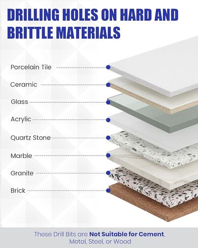 مجموعة لقم الثقب الماسية 7 قطع لبلاط البورسلين والحجر والزجاج والسيراميك، لقم الثقب للبلاط متعددة الأغراض للحفر السريع، ساق مستديرة in Kuwait