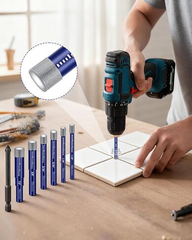 مجموعة لقم الثقب الماسية 7 قطع لبلاط البورسلين والحجر والزجاج والسيراميك، لقم الثقب للبلاط متعددة الأغراض للحفر السريع، ساق مستديرة in Kuwait