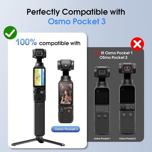 Battery Handle Compatible with DJI Osmo Pocket 3, Portable osmo Pocket 3 Battery Handle, Compatible with External Audio Devices, Data Transfer Function, Intelligent Indicator Light, 1/4" Thread(1pcs) in Kuwait