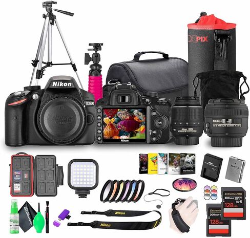 مجموعة كاميرا Nikon D3200 بدقة 24.2 ميجابكسل DSLR مع عدسة تكبير VR مقاس 18-55 مم - التقاط فيديو عالي الدقة 1080 بكسل، نظام تركيز تلقائي سريع من 11 نقطة + عدسة Nikon 50 f/1.4G AF-S مقاس 58 مم + حامل ثلاثي القوائم مقاس 72 بوصة + بطاقة ذاكرة سعة 128 جيجابايت in Kuwait