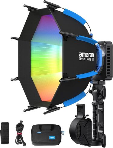 amaran Ray 120c RGB Video Light، 120W Portable Studio Light IP54، CCT 1,800K-20,000K، أضواء LED للتحكم في التطبيق Bowens Mount للتصوير الفوتوغرافي مع حقيبة Softbox المحمولة (Ray 120c) in Kuwait