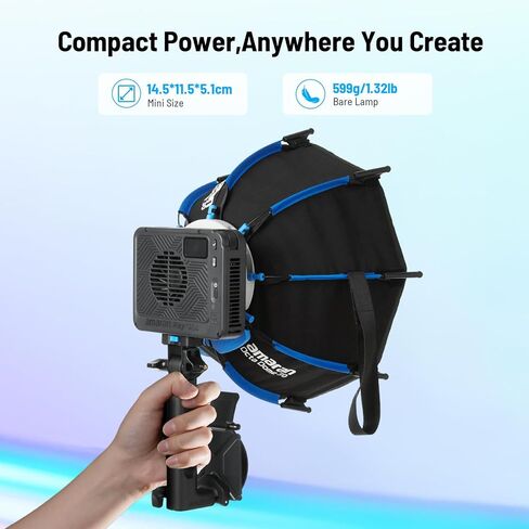 amaran Ray 120c RGB Video Light، 120W Portable Studio Light IP54، CCT 1,800K-20,000K، أضواء LED للتحكم في التطبيق Bowens Mount للتصوير الفوتوغرافي مع حقيبة Softbox المحمولة (Ray 120c) in Kuwait