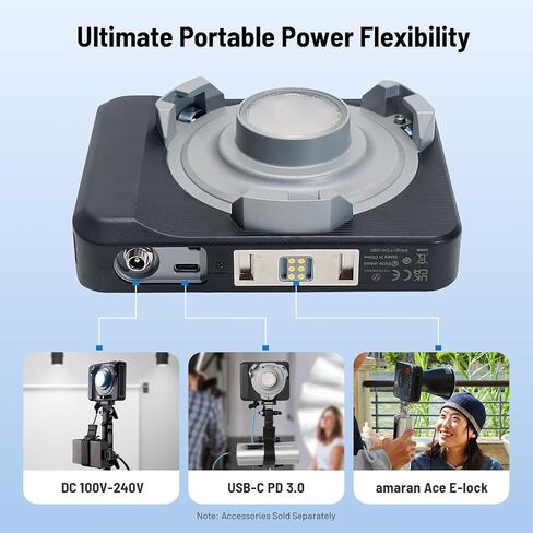 amaran Ray 120c RGB Video Light، 120W Portable Studio Light IP54، CCT 1,800K-20,000K، أضواء LED للتحكم في التطبيق Bowens Mount للتصوير الفوتوغرافي مع حقيبة Softbox المحمولة (Ray 120c) in Kuwait