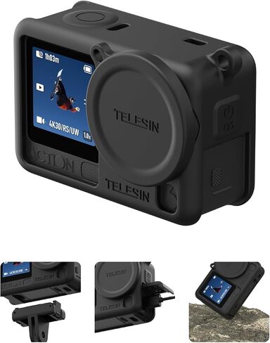 TELESIN Silicone Protective Case for DJI Osmo Action 6 with Lens Cap & Lanyard, Shockproof Anti-Scratch Washable Cover Anti-Slip Dustproof Camera Protection for Action 6 Accessories (Black) in Saudi Arabia