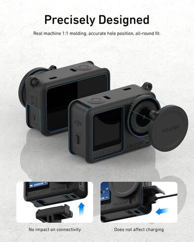 TELESIN Silicone Protective Case for DJI Osmo Action 6 with Lens Cap & Lanyard, Shockproof Anti-Scratch Washable Cover Anti-Slip Dustproof Camera Protection for Action 6 Accessories (Black) in Saudi Arabia