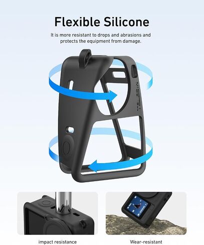TELESIN Silicone Protective Case for DJI Osmo Action 6 with Lens Cap & Lanyard, Shockproof Anti-Scratch Washable Cover Anti-Slip Dustproof Camera Protection for Action 6 Accessories (Black) in Saudi Arabia