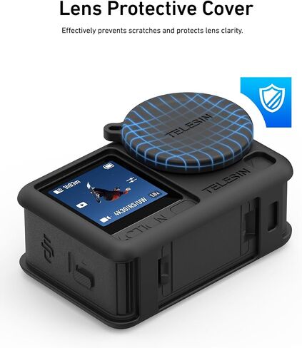 TELESIN Silicone Protective Case for DJI Osmo Action 6 with Lens Cap & Lanyard, Shockproof Anti-Scratch Washable Cover Anti-Slip Dustproof Camera Protection for Action 6 Accessories (Black) in Saudi Arabia