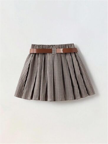 MakeMeChic Toddler Baby Girl's Plaid Pleated Mini Skirt A Line Belted Y2K Skirts in Saudi Arabia
