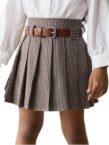 MakeMeChic Toddler Baby Girl's Plaid Pleated Mini Skirt A Line Belted Y2K Skirts in Saudi Arabia
