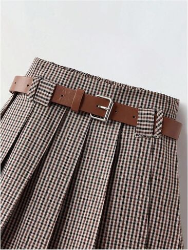 MakeMeChic Toddler Baby Girl's Plaid Pleated Mini Skirt A Line Belted Y2K Skirts in Saudi Arabia