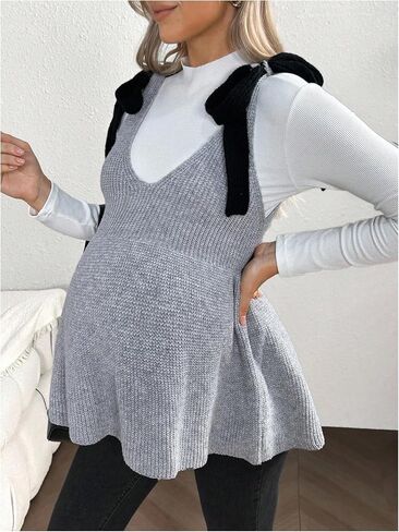 MakeMeChic Women's Maternity Sweater Vest Sleeveless Open Back Tie Shoulder Fall Pregnancy Knit Top in Saudi Arabia