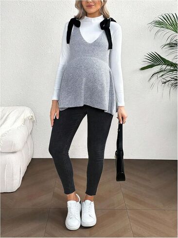 MakeMeChic Women's Maternity Sweater Vest Sleeveless Open Back Tie Shoulder Fall Pregnancy Knit Top in Saudi Arabia