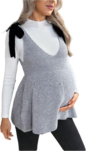 MakeMeChic Women's Maternity Sweater Vest Sleeveless Open Back Tie Shoulder Fall Pregnancy Knit Top in Saudi Arabia