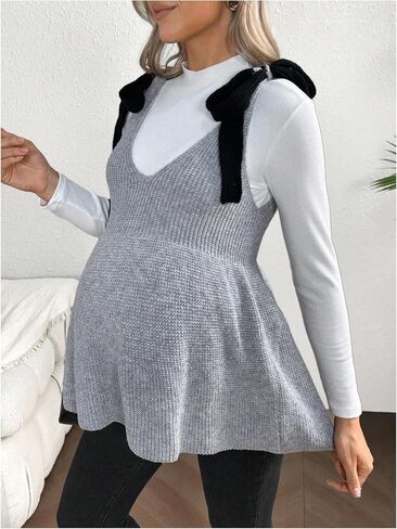 MakeMeChic Women's Maternity Sweater Vest Sleeveless Open Back Tie Shoulder Fall Pregnancy Knit Top in Saudi Arabia
