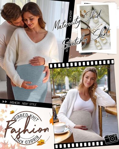 Neer 3 Pack Women's Maternity Skirts, Split Midi High Waist Ribbed Knit Solid Stretchy Pregnancy Pencil Long Skirt Clothes in Saudi Arabia