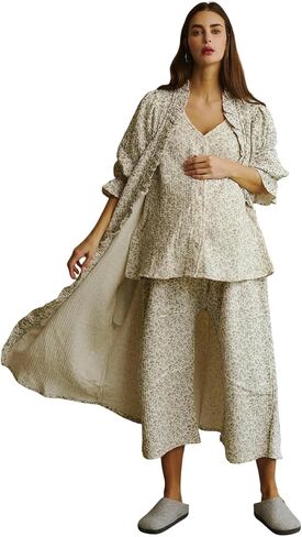 NOTHING FITS BUT Muslin Gauze Nursing Set, Postpartum Nursing Pajamas Set, Soft Pjs Sleepwear Maternity Loungewear in Kuwait