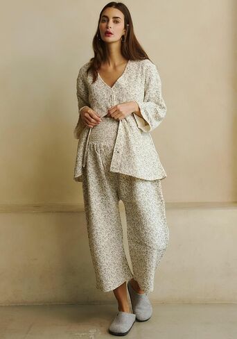 NOTHING FITS BUT Muslin Gauze Nursing Set, Postpartum Nursing Pajamas Set, Soft Pjs Sleepwear Maternity Loungewear in Kuwait