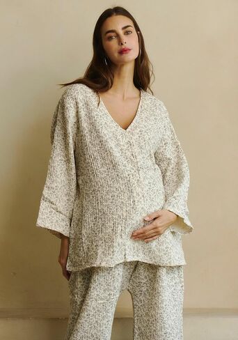 NOTHING FITS BUT Muslin Gauze Nursing Set, Postpartum Nursing Pajamas Set, Soft Pjs Sleepwear Maternity Loungewear in Kuwait