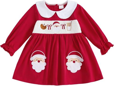 Toddler Baby Girl Thanksgiving Outfit Turkey Smocked Dress Long Sleeve Doll Collar Fall Dresses Harvest Clothes in Saudi Arabia