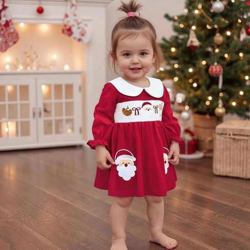Toddler Baby Girl Thanksgiving Outfit Turkey Smocked Dress Long Sleeve Doll Collar Fall Dresses Harvest Clothes in Saudi Arabia