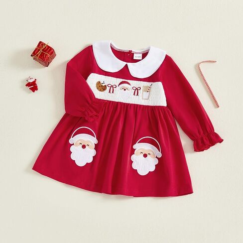 Toddler Baby Girl Thanksgiving Outfit Turkey Smocked Dress Long Sleeve Doll Collar Fall Dresses Harvest Clothes in Saudi Arabia