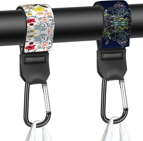 Stroller Straps, Mommy Hooks Diaper Bags, Universal Shopping cart, Wallet, Backpack - 2 Packs (White Flowers + Black Flowers) in Saudi Arabia