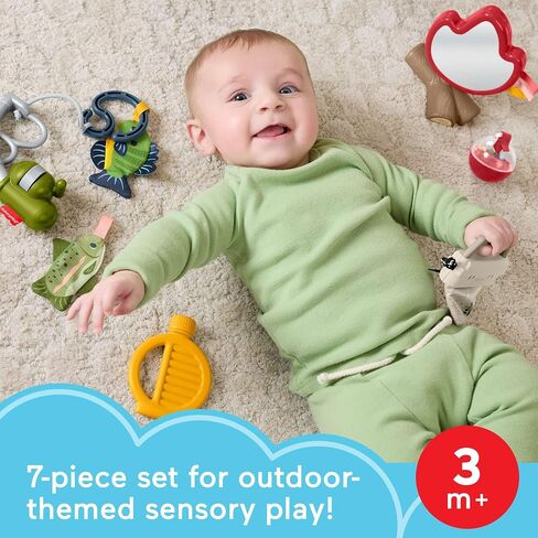 Fisher-Price Baby Toys Mini Me Moments Camp & Crinkle Set, 7-Piece Fishing & Hiking Sensory Activities for Newborn Play Ages 3+ Months in Saudi Arabia