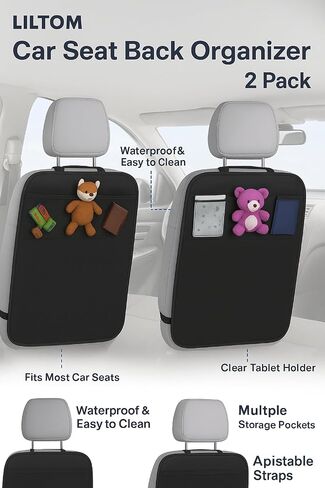 LILTOM Car Back Seat Protector with Organizer, 19"x27" XL Kick Mats, Waterproof, 3 Pockets, 2-Pack in Kuwait