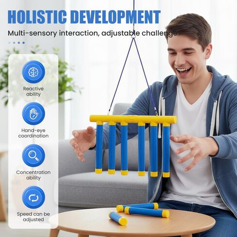 Reflective Drop Stick Challenge Game, 2026 New Hand Eye Coordination Reflex Training Toy, 3 Adjustable Speed Modes, Catching Sticks Game for All Ages (Yellow) in Saudi Arabia