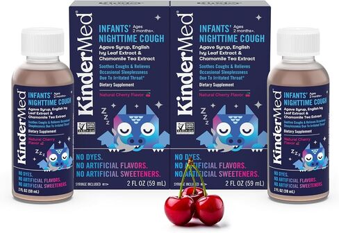 KinderMed Infants' Nighttime Cough, Organic Agave Syrup, Chamomile Tea Extract, No Dyes, No Artificial Flavors or Sweeteners, 2 Months+, Natural Cherry Flavor, 2 fl. oz (Pack of 2) in Saudi Arabia